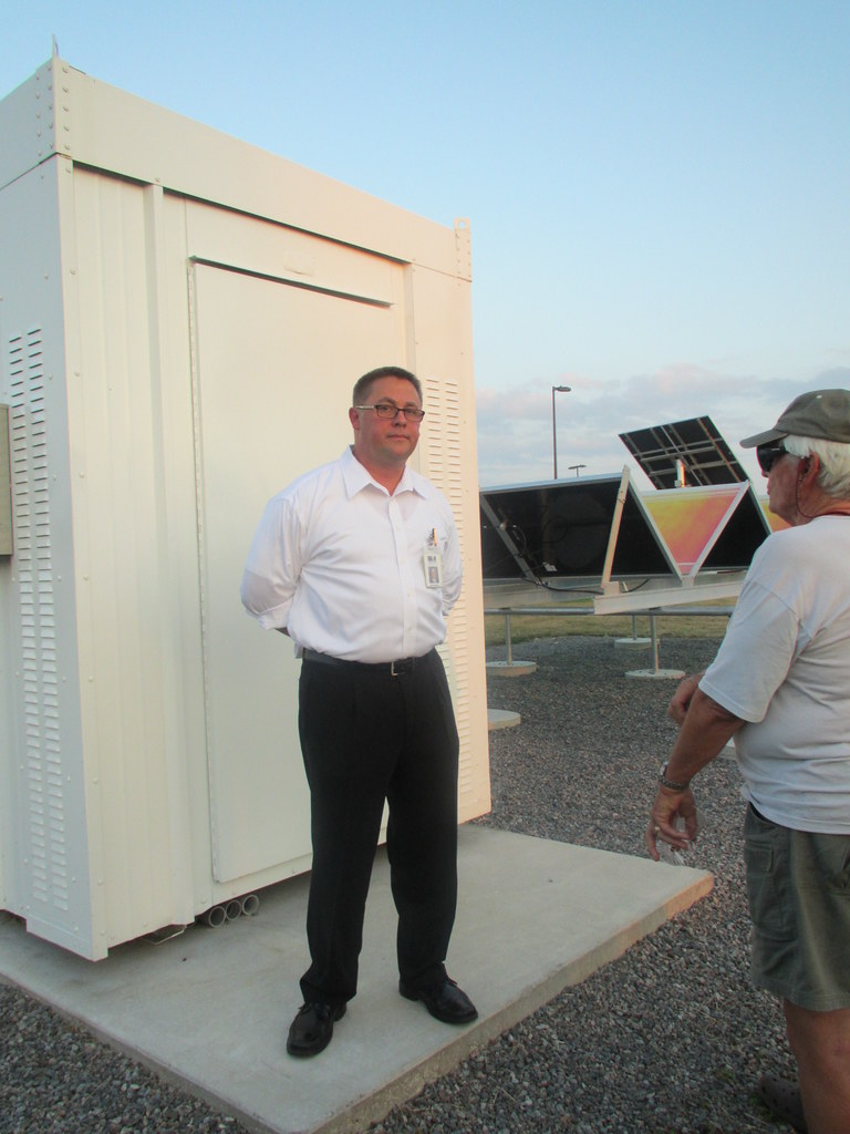Community Solar Ribbon Cutting: WHE's Steve Nisbet describing the Silent Power storage battery