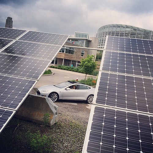 certified solar building charges its first electric car w/ @TeslaMotors @publicherald @INN #platinum